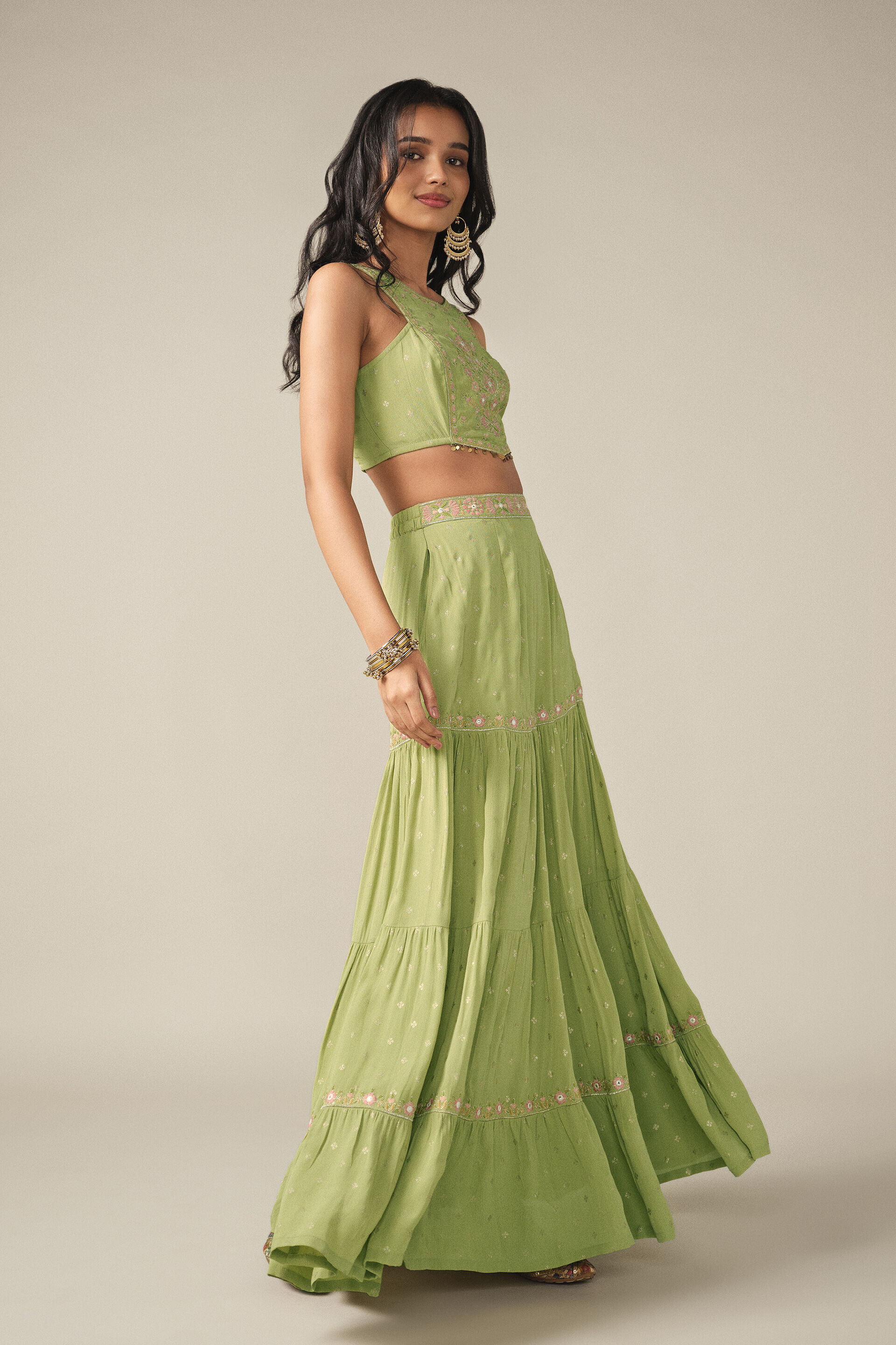 Tiered Skirt Set in Sage, Sage Green, image 5